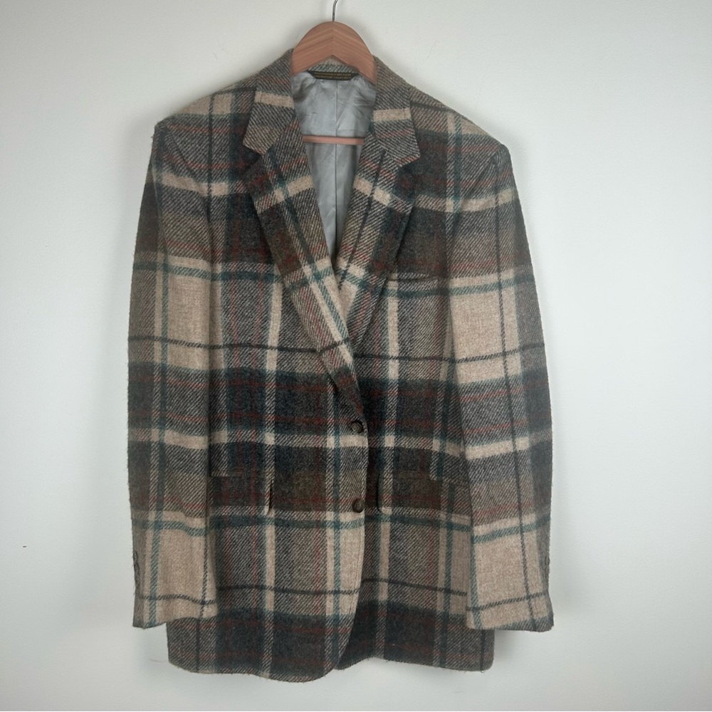 Vintage 80s Lands End Charter Collection Wool Plaid Sport Coat 43L Preppy - Picture 1 of 13